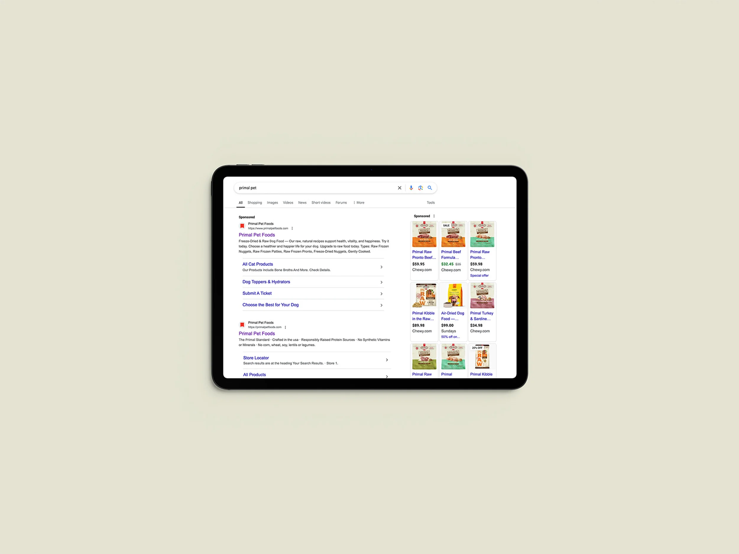 Primal Pet Foods SEO results