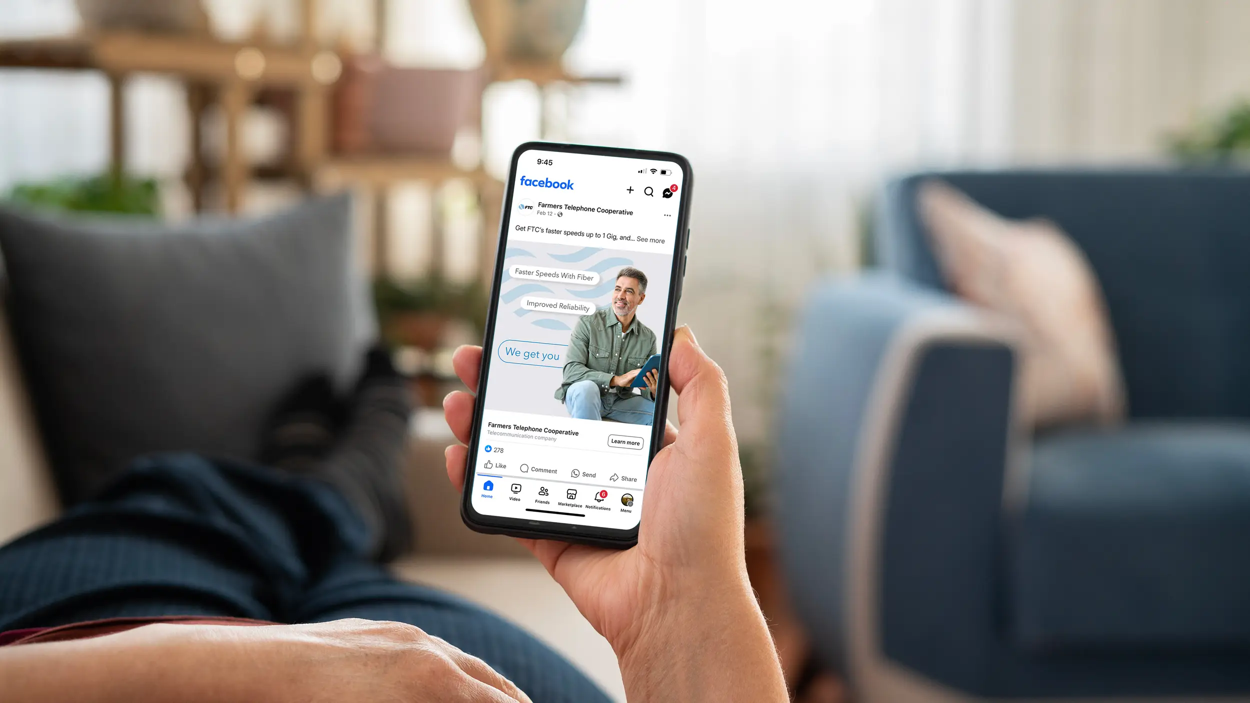 person holding phone with paid social ad FTC
