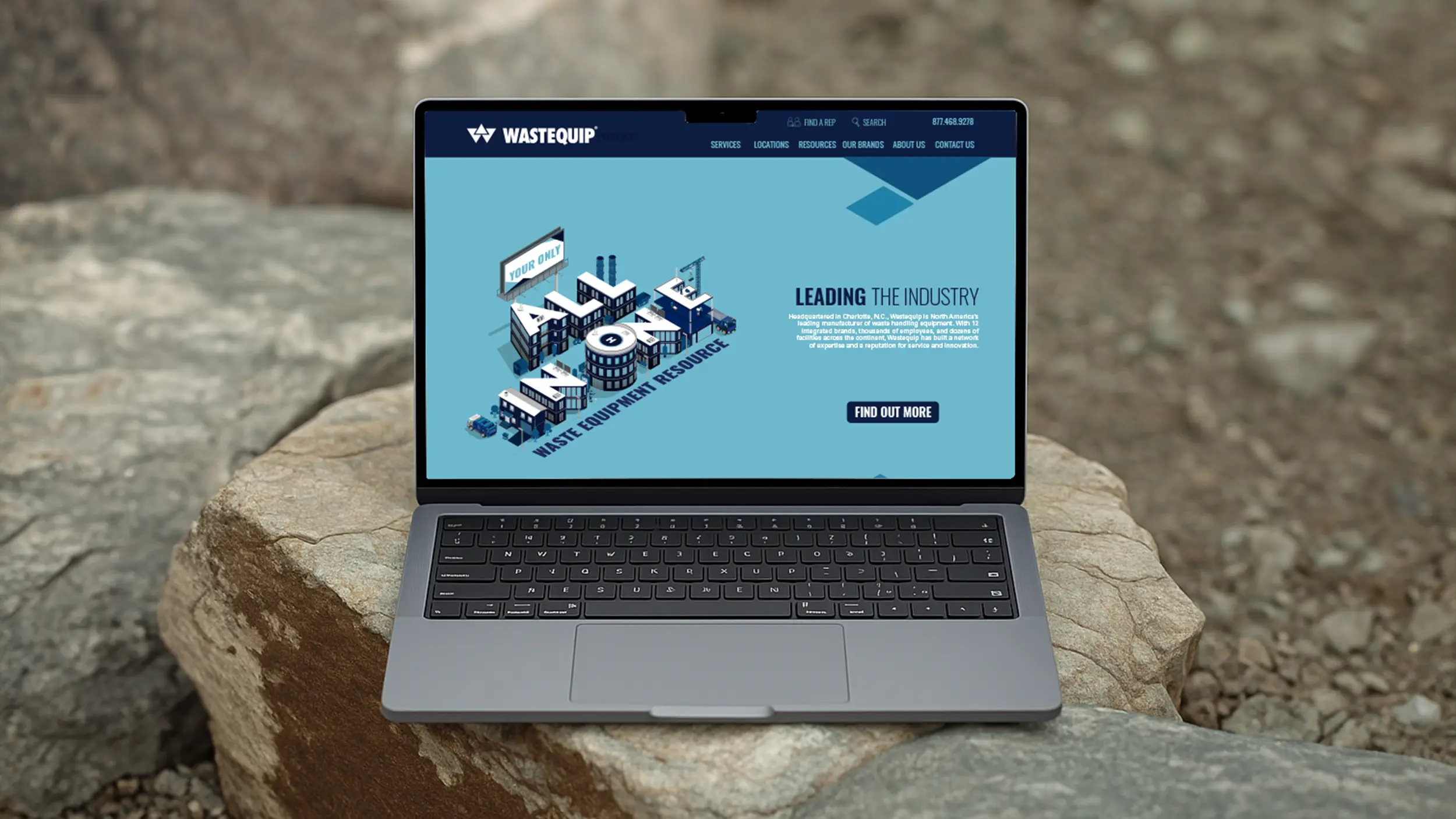 laptop mockup with wastequip website