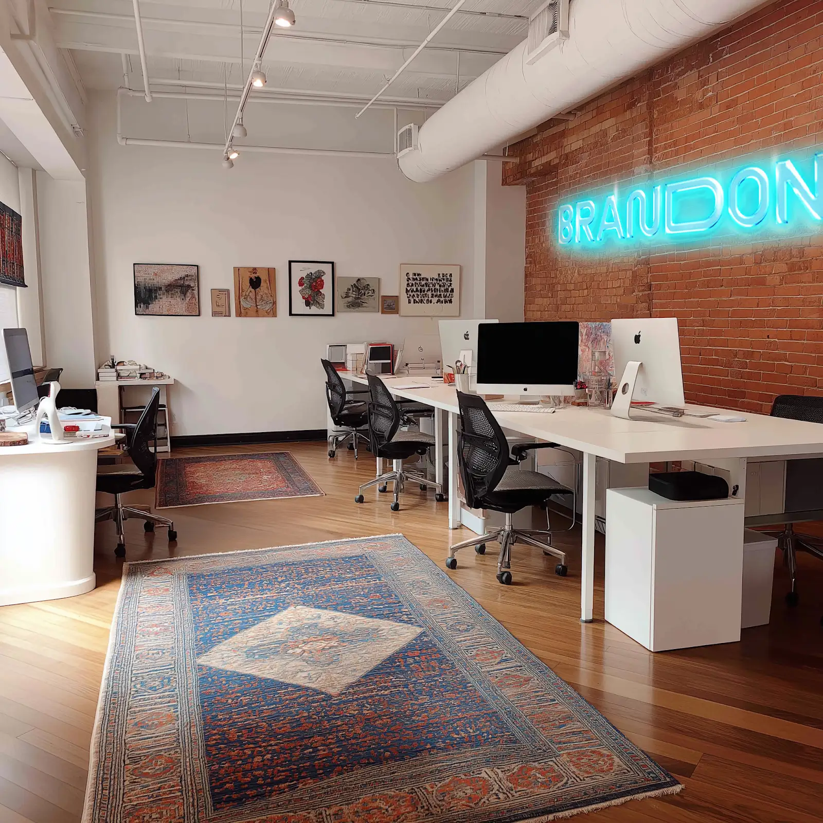 upscale office with brandon neon sign