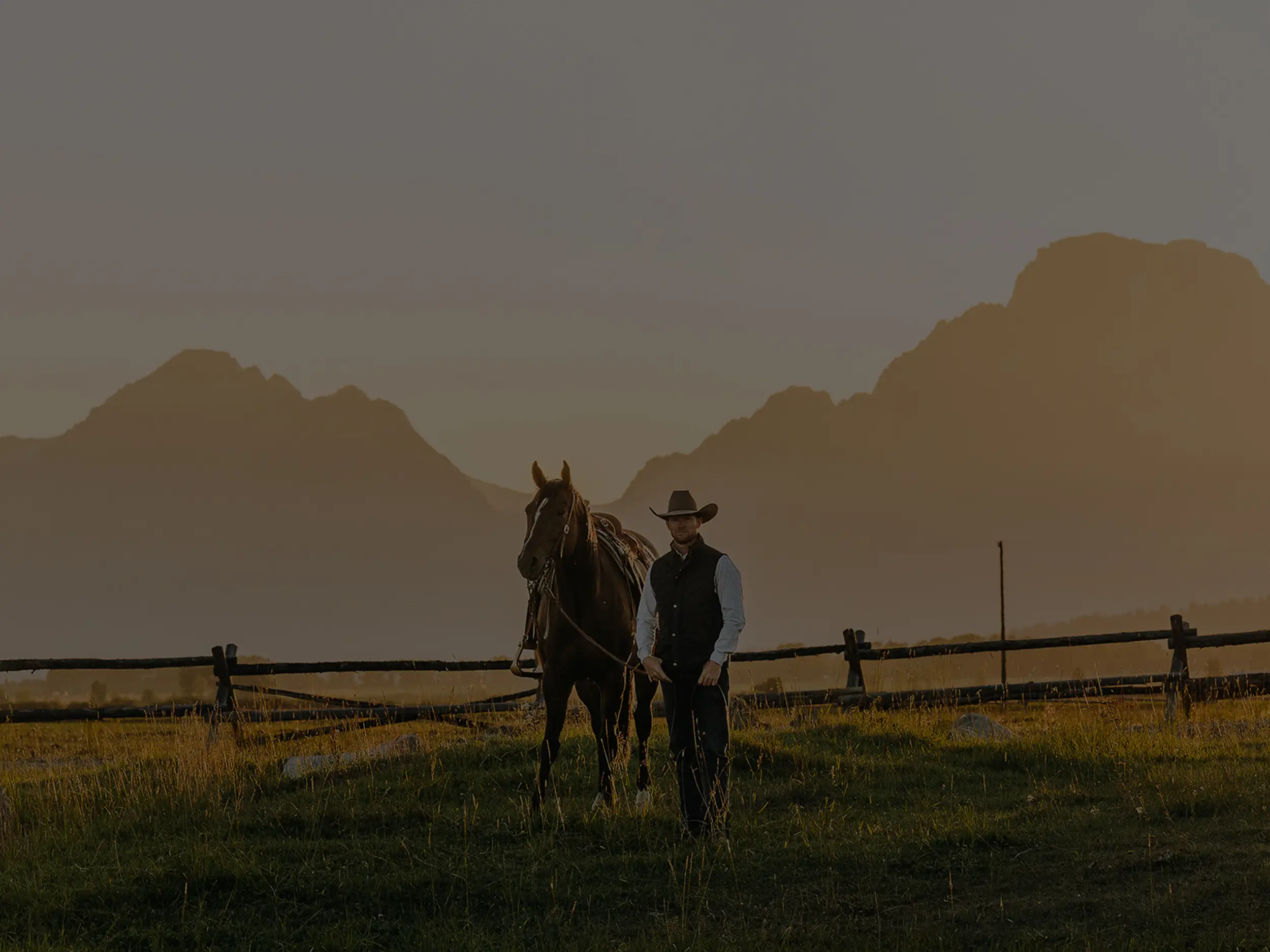 man with horse and sunset