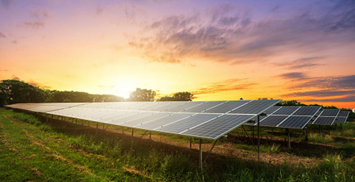 Solar panels at sunset