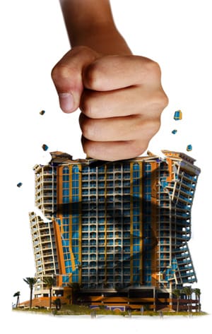 Fist crushing building