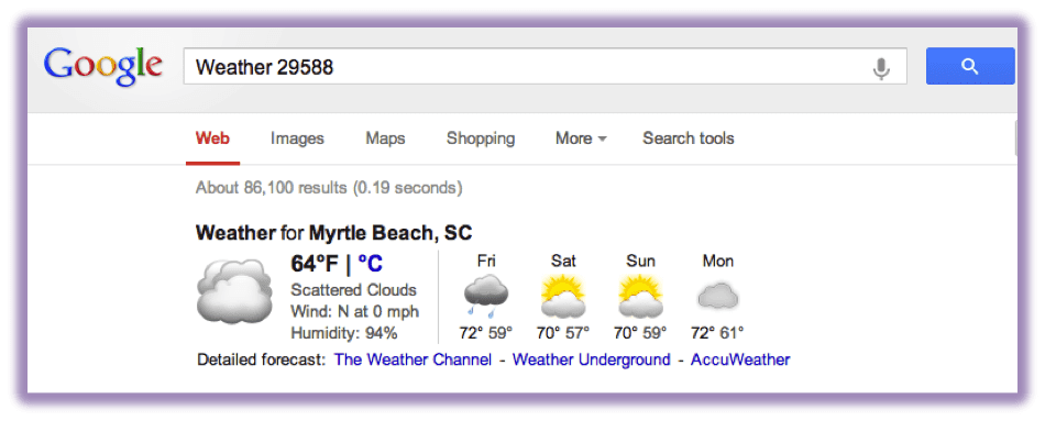 Google weather forecast
