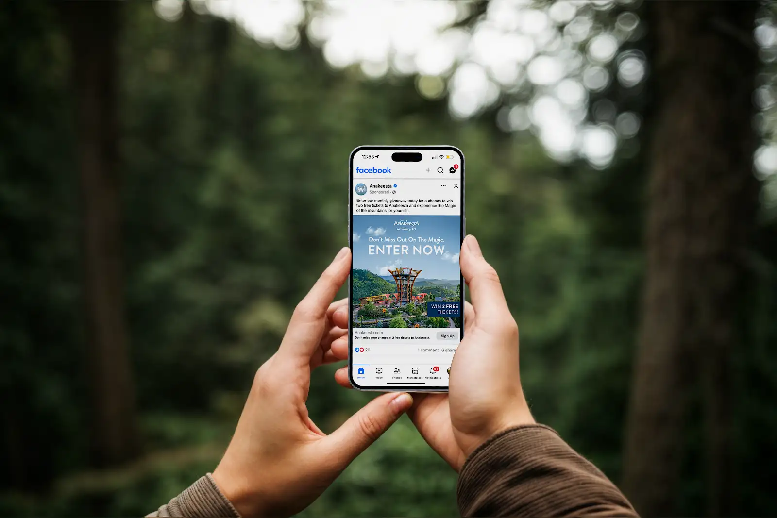 social post mockup of hands holding phone