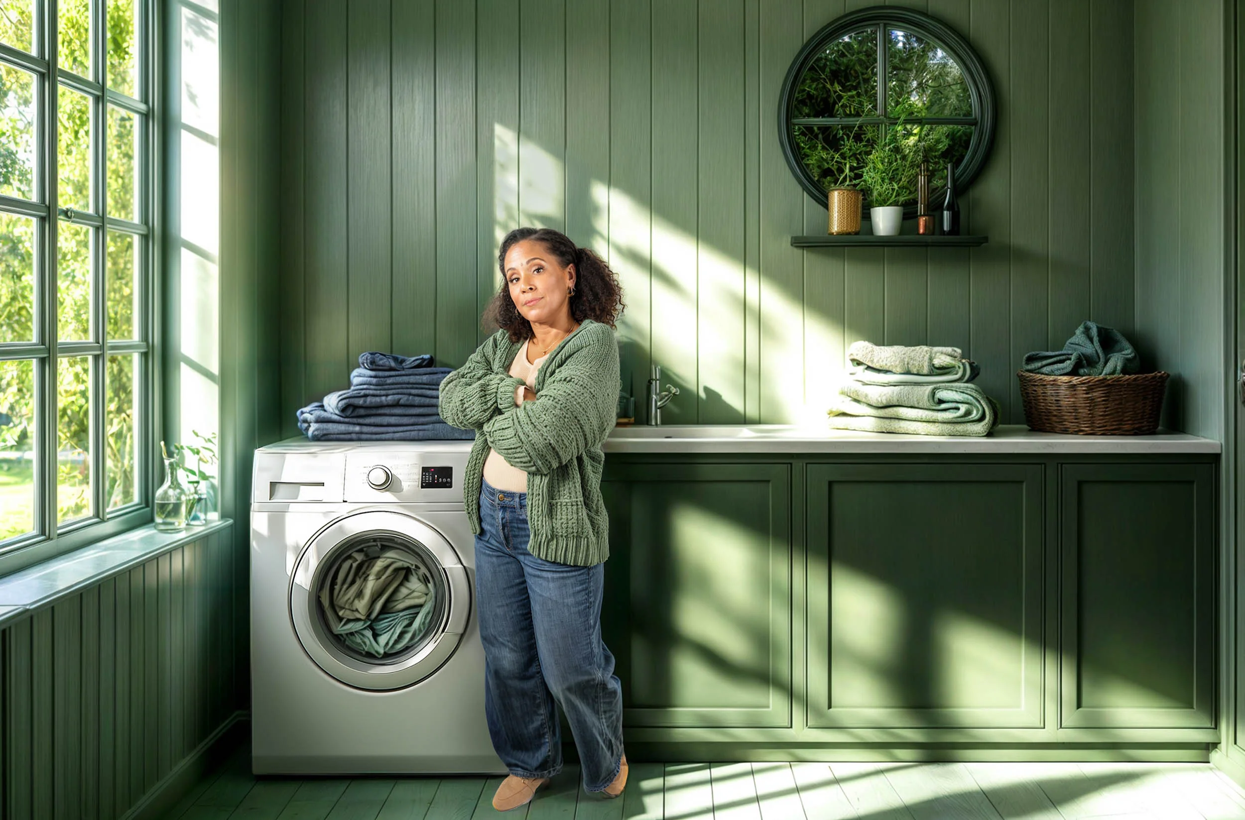 lady standing by dryer