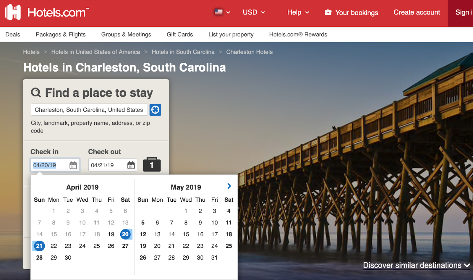 Top ranking example for hotel guide in Charleston, SC