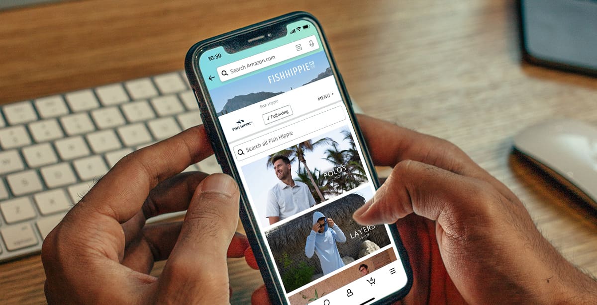 Person Holding Phone, Amazon page