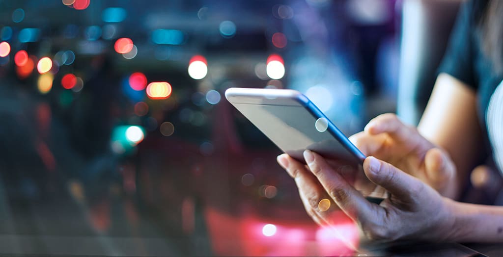 Hand holding a mobile device