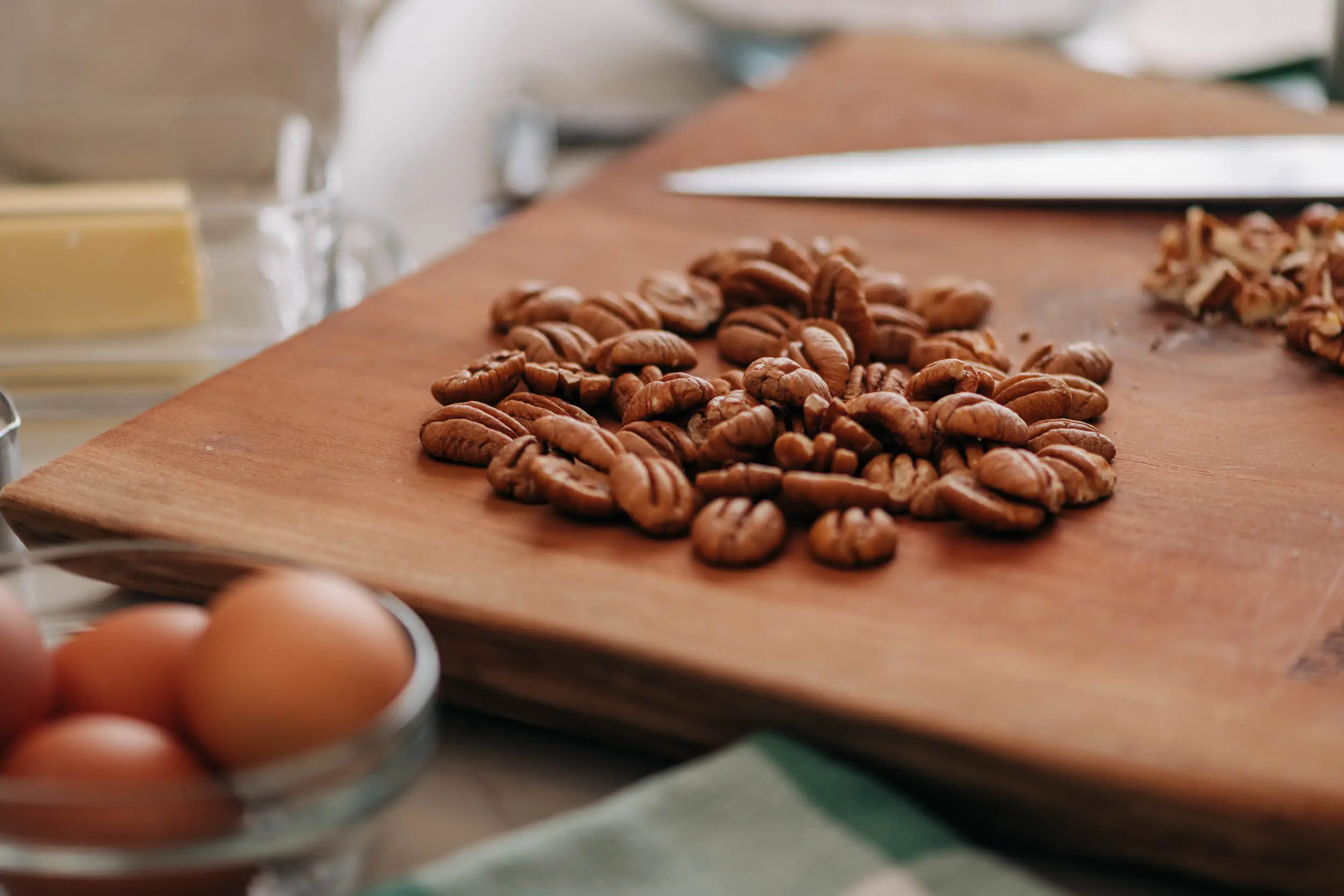 pecans on cutting board
