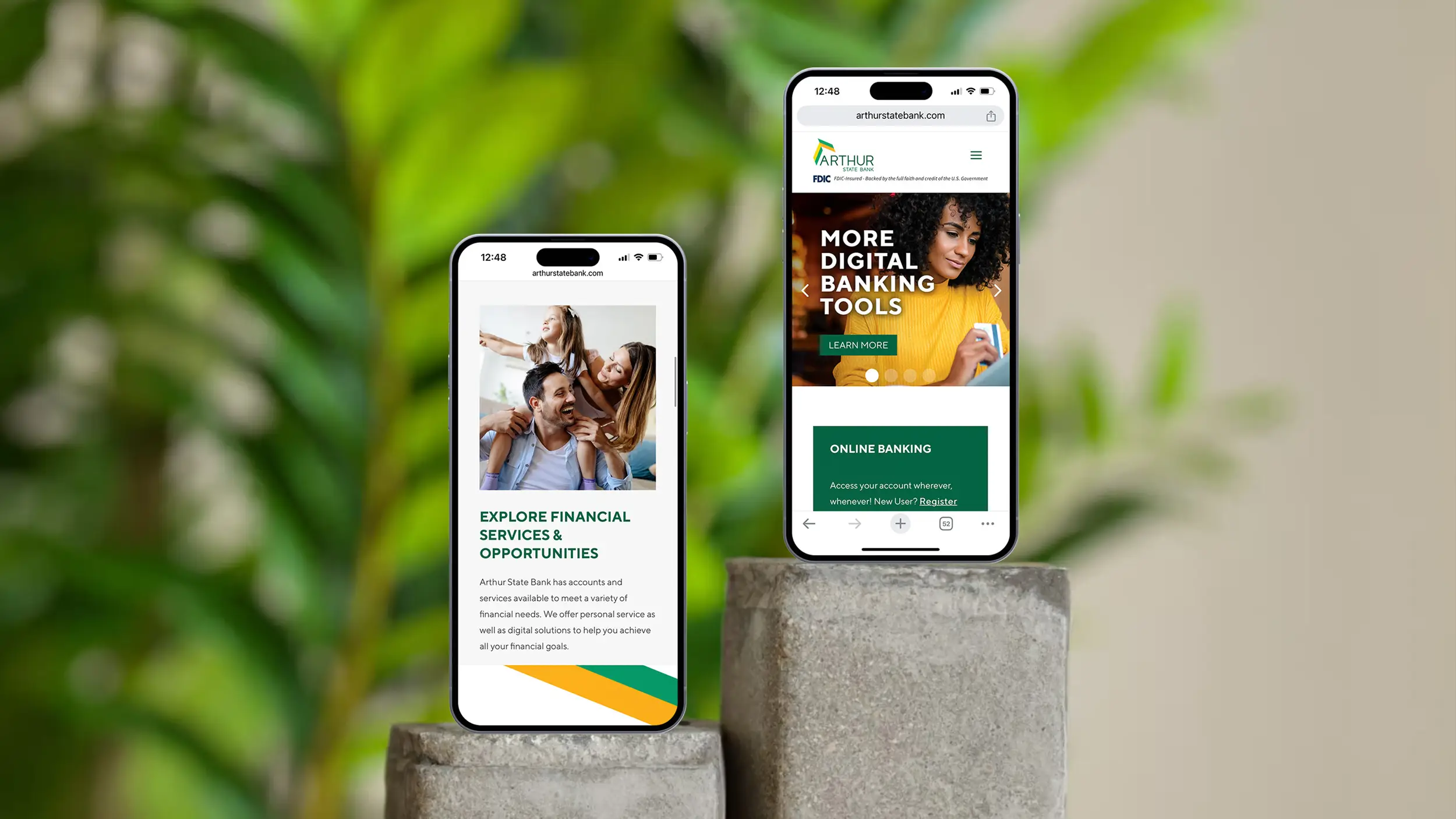 arthur state bank website mockup on phone