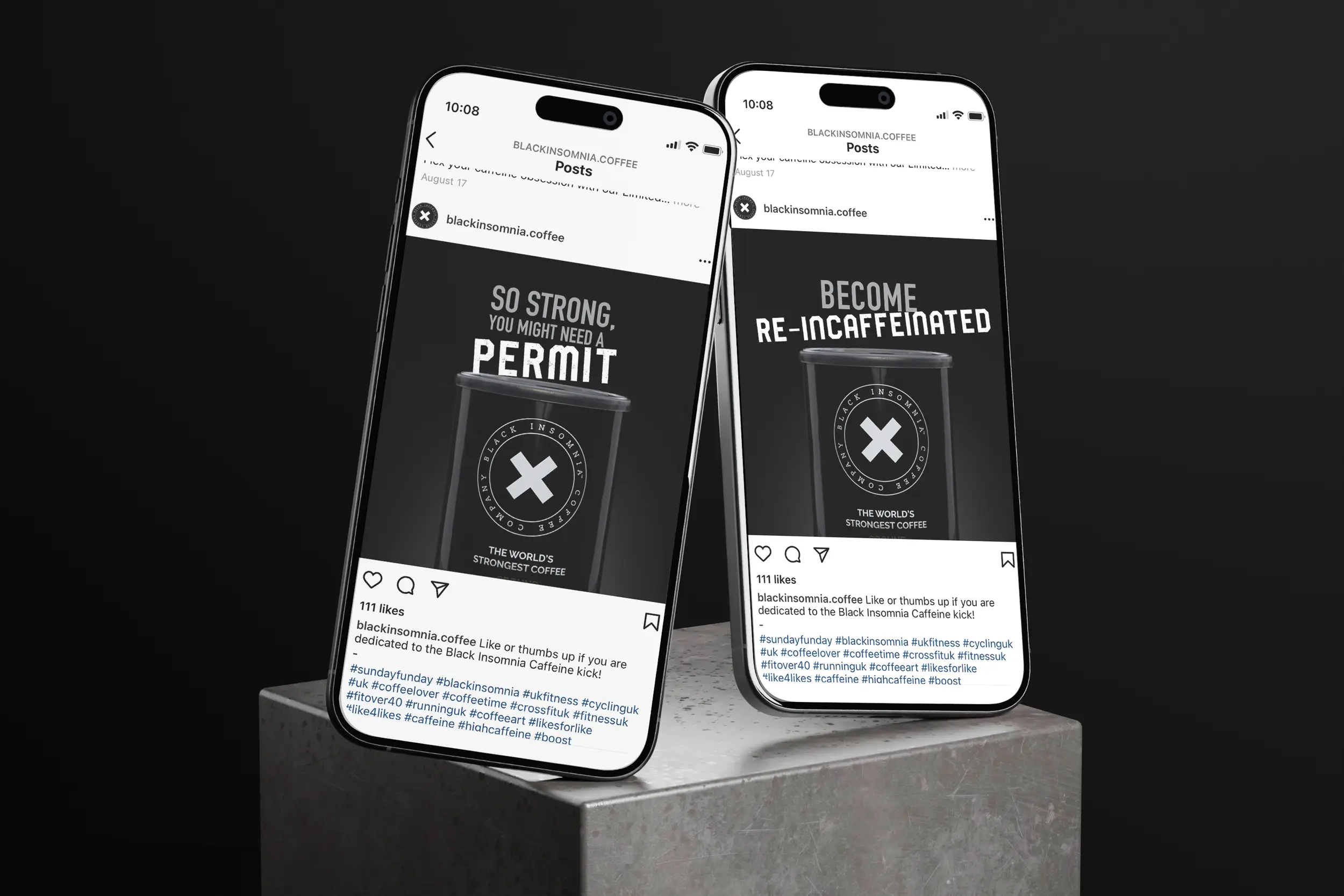 black insomnia social mockups in phones