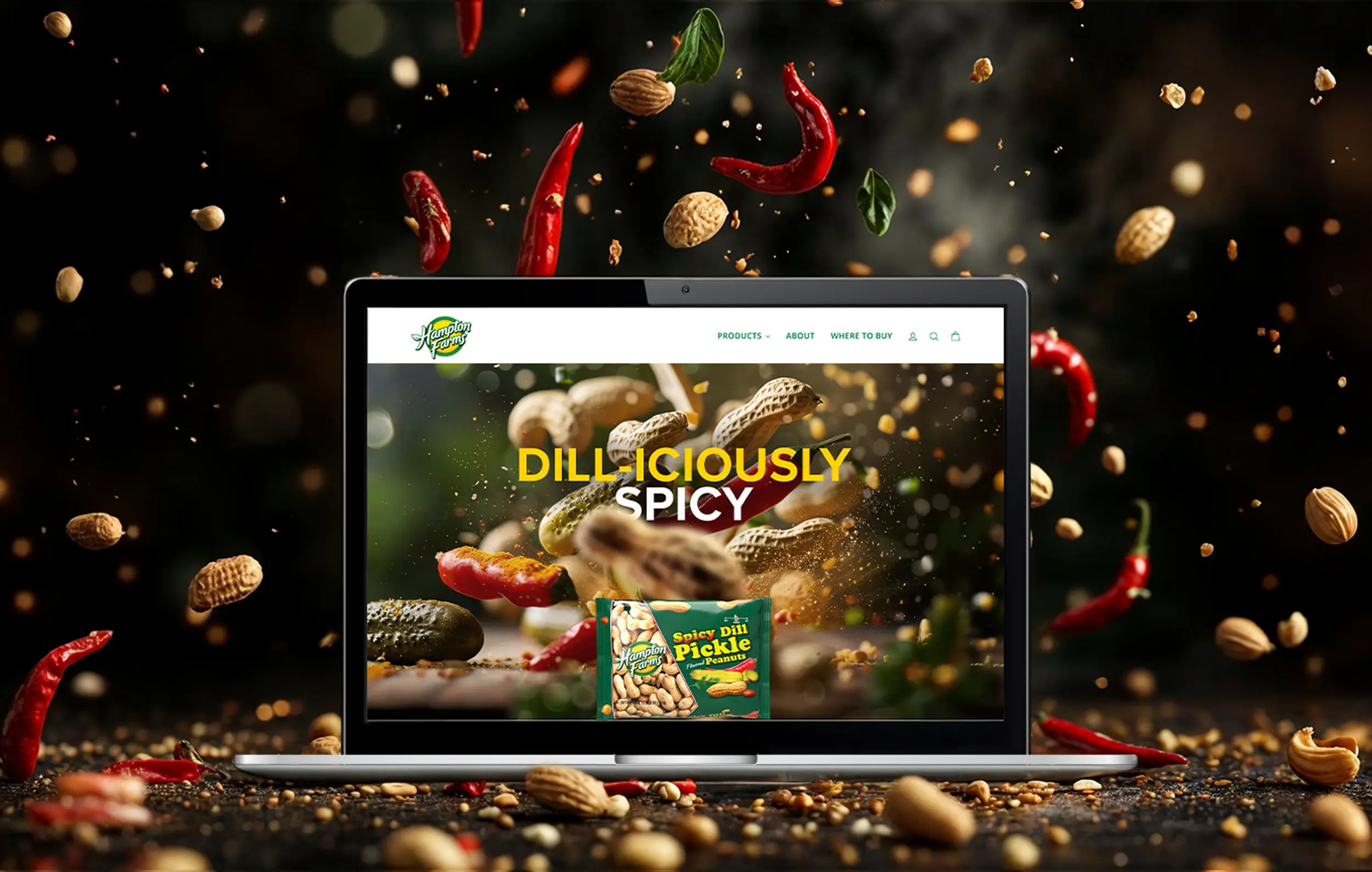 hampton farms website mockup with peanuts