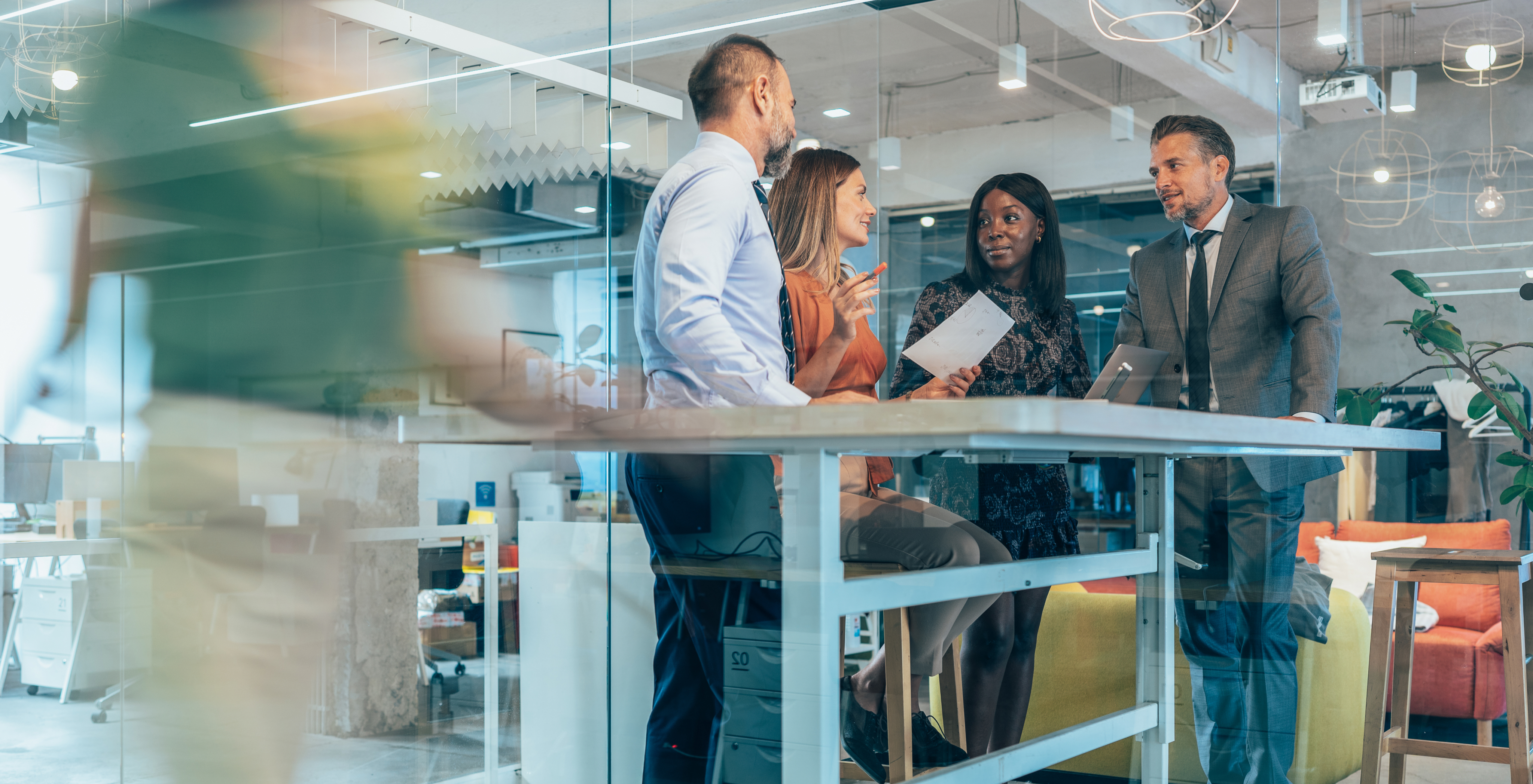 group standing at table