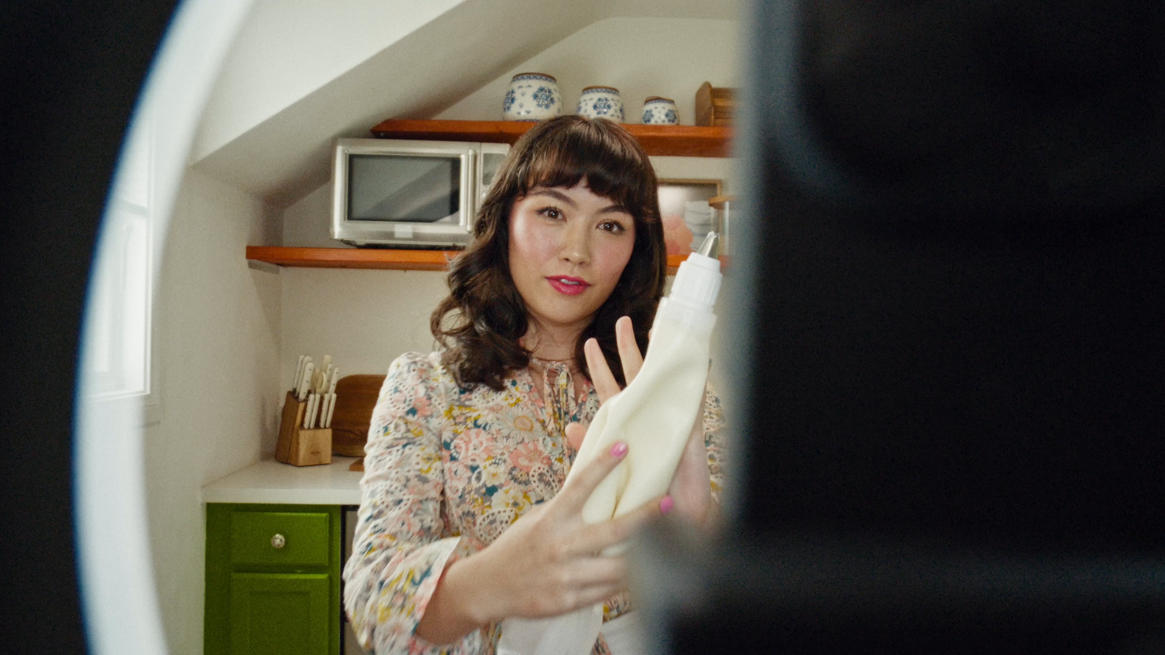 Girl influencer talking to camera