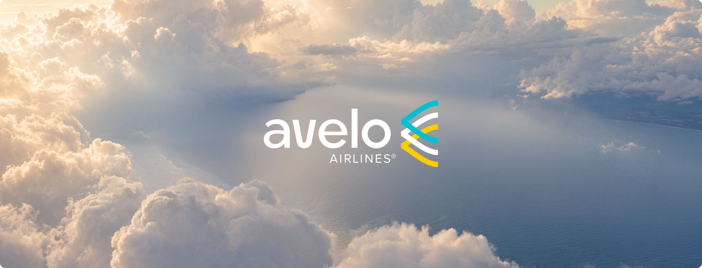 Avelo logo in the clouds