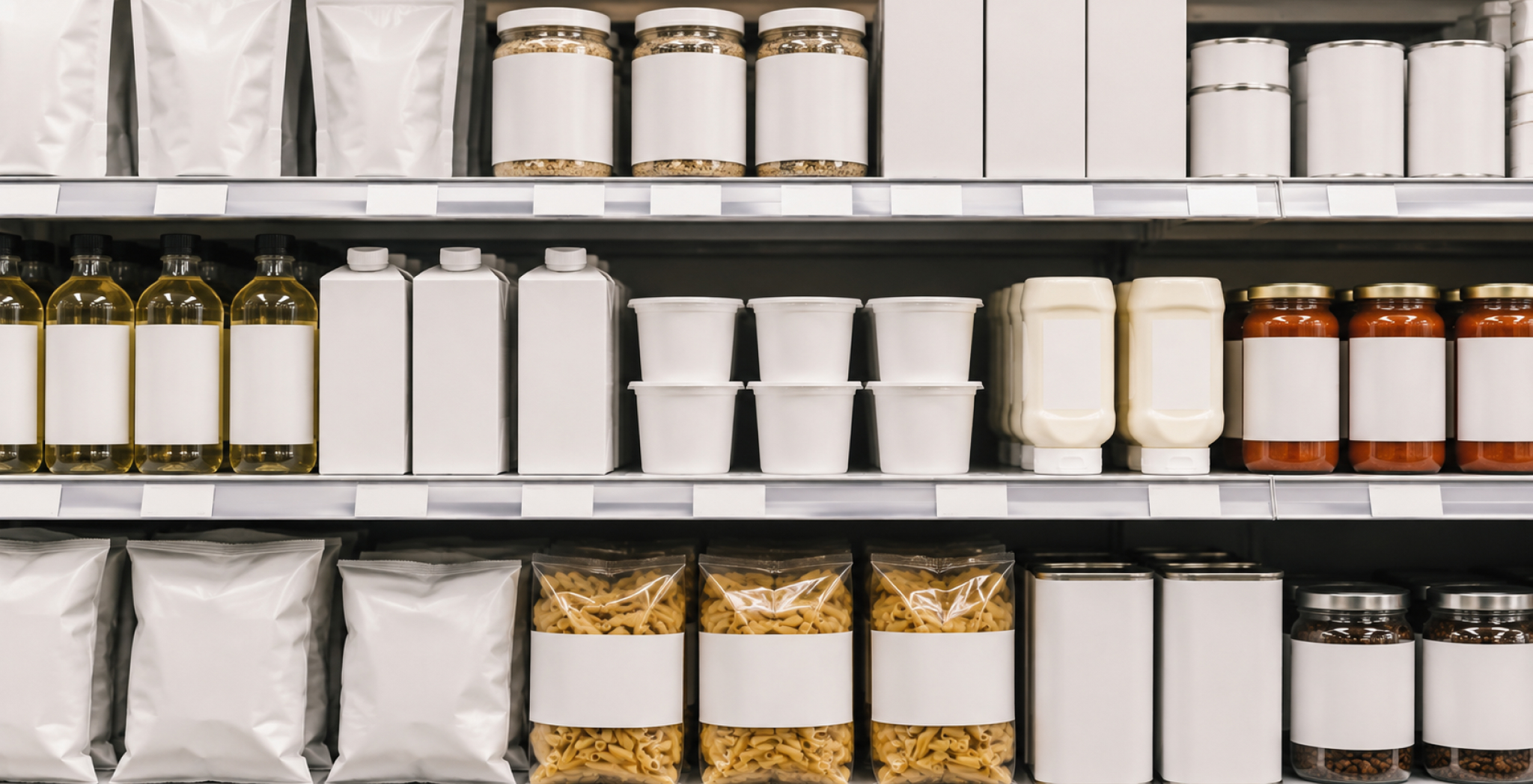 blank label packages on shelf