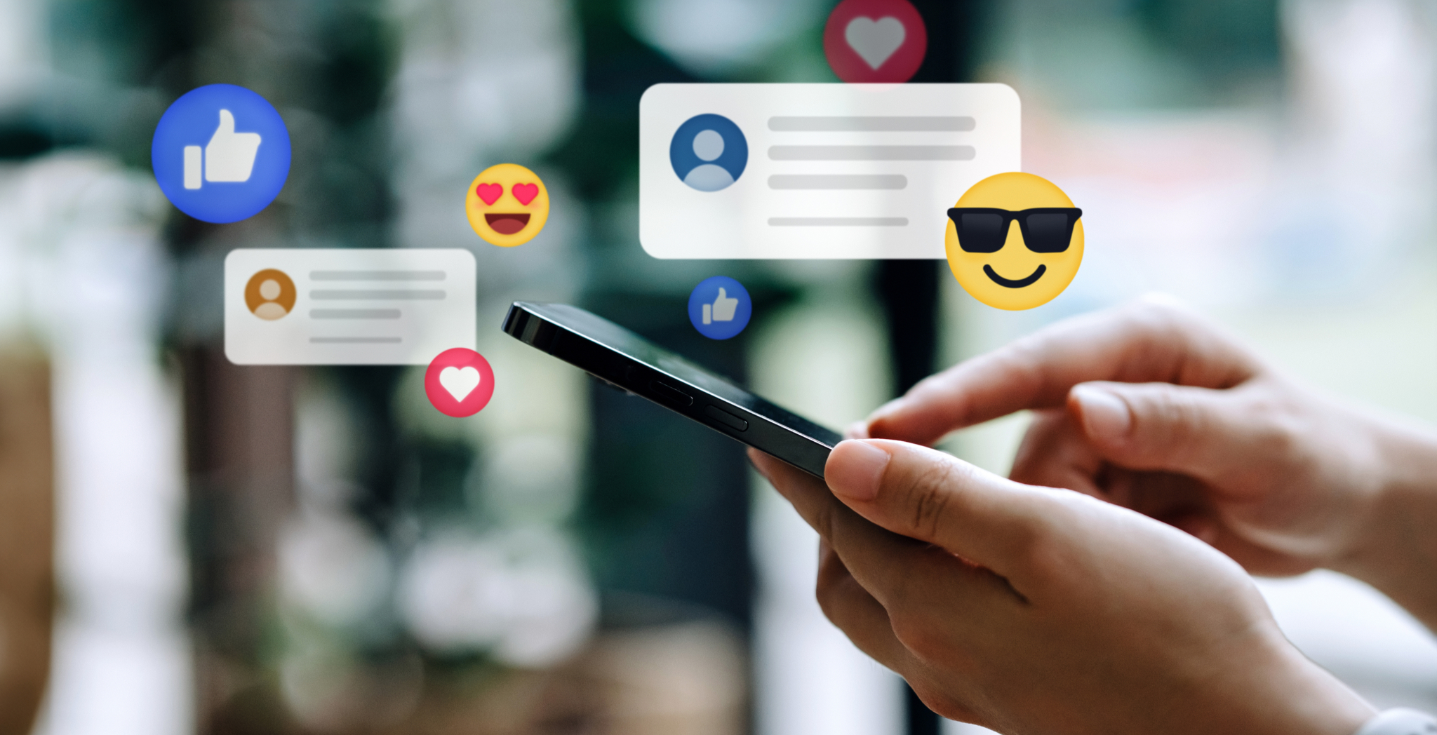 person holding phone with social media