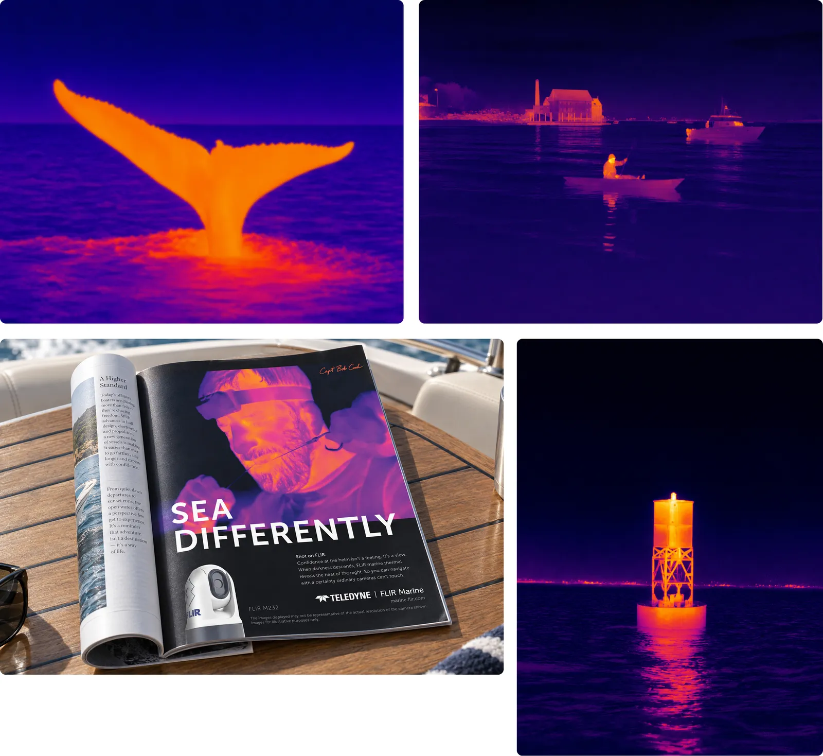 Magazine ad of FLIR surrounded by photography